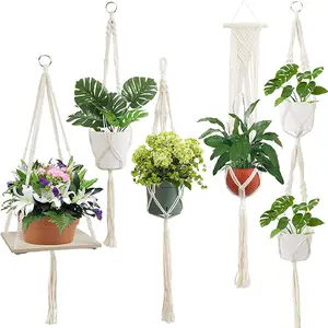 Hand-woven algodão Corda planta cabide Indoor outdoor Hanging Pot titular Bohemian home decor cabide planta