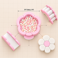 Set Permainan Lunak Warna Pink Putih Pastel dengan Kolam Bola Bunga, Blok Busa, Panjat, dan Seluncuran untuk Taman Bermain Dalam Ruangan Balita dan Sewa Pesta