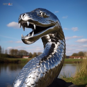Decoración de jardín personalizada, pulido de espejo de Metal, estatua de pitón de Animal de tamaño real, escultura de serpiente de pitón gigante de acero inoxidable para exteriores - Product Image 5