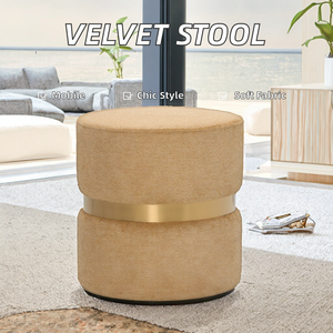 Modern Fabric Ottoman <b>Stool</b> Gold Band Soft Upholstered Adjustable Portable Home Furniture for Living Room Hotel Contemporary - Product Image 3