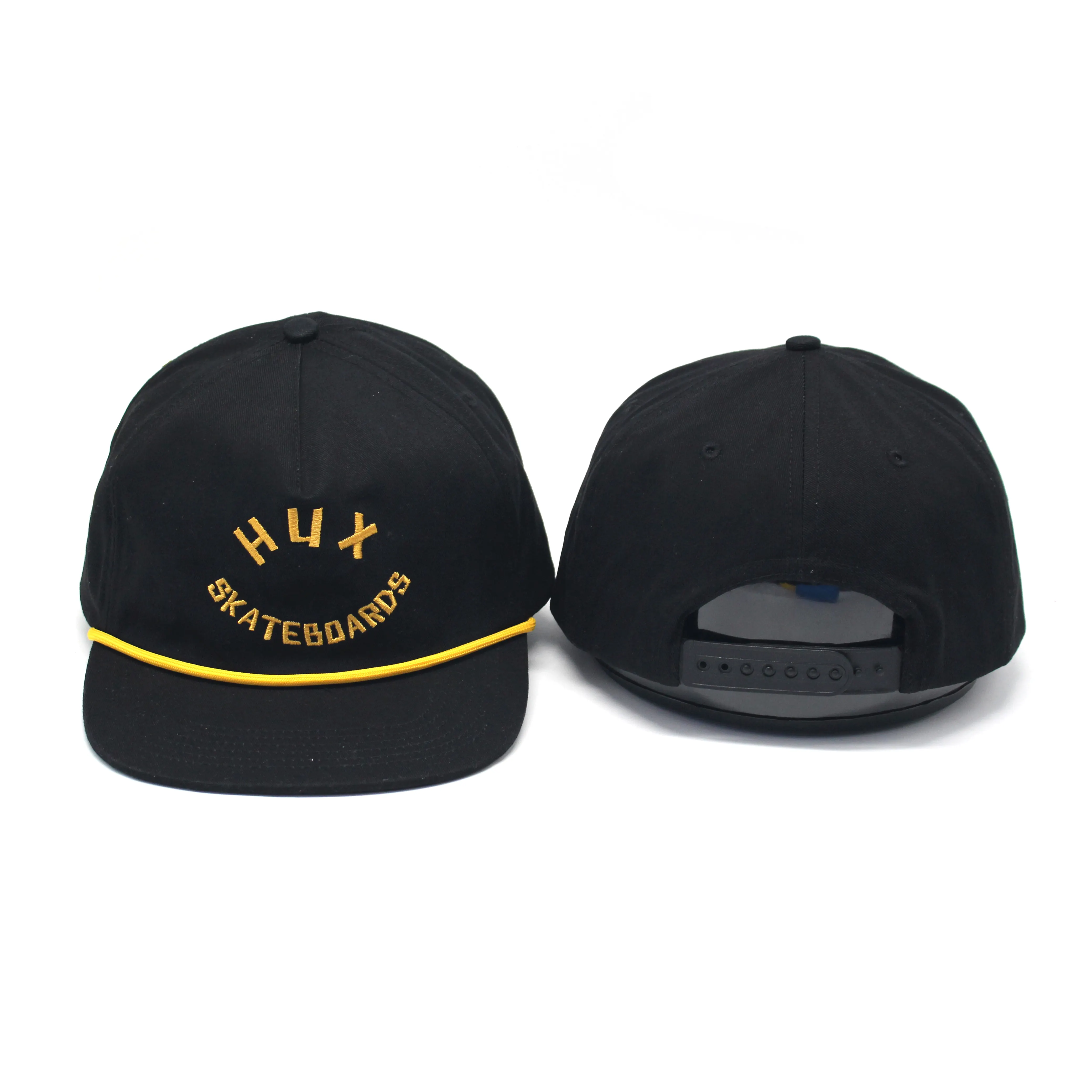 % 100% pamuk özel nakış logosu 5 panel halat snapback şapka düz ağız yapılandırılmamış baba şapka toptan