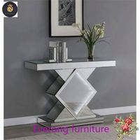 Table console moderne en forme de W avec miroir argenté Table d'entrée avec diamants écrasés Meubles de salon Taille de couleur réglable