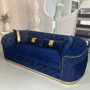 Fast Delivery High Quality Sectional Loveseat Comfortable Modern Blue Velvet Couch Fabric Sofa for Living Room <strong>Furniture</strong> - Product Image 2