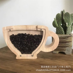 โถเก็บกาแฟไม้ดีไซน์สร้างสรรค์พร้อมหน้าต่างใสสำหรับเก็บเมล็ดกาแฟ ของตกแต่งบ้าน ของขวัญ - Product Image 1