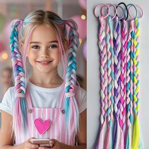 Lot de 6 extensions de queue de cheval à bulles colorées de 16 pouces pour filles, tresses bouffantes ombrées avec élastiques, accessoires de cheveux amusants pour les fêtes - Product Image 6