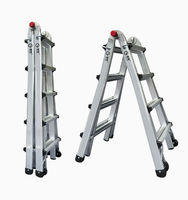 Échelle pliante en aluminium avec roues, échelle télescopique articulée pour entrepôt, magasin de détail, maison, travaux de bricolage et de construction
