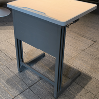 Bureau d'école moderne réglable en hauteur bleu vert foncé avec cadre en alliage d'aluminium et plateau en bois pour mobilier de salle de classe
