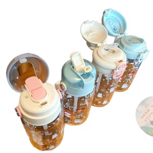 Heat Resistant Borosilicate Glass Water Bottle 500Ml With <b>Straw</b> Portable Travel <b>Cup</b> Cartoon Design Double <b>Lid</b> For Tea Brewing - Product Image 5