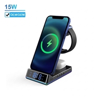 5-in-1 Kabellose Ladestation mit Digitalem Wecker, Nachtlampe, 15W Schnellladung für Handy, Uhr, Ohrhörer, Nachttisch und Schreibtisch