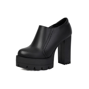 Botines Negros de Tacón Grueso con Plataforma, Punta Redonda, Antideslizantes, de PU, para Todas las Temporadas, Envío Directo - Product Image 1
