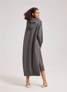 2024 inverno moda personalizzata donna manica lunga in cotone tascabile Midi abito <span class=keywords><strong>con</strong></span> <span class=keywords><strong>spacco</strong></span> <span class=keywords><strong>laterale</strong></span> - Product Image 6