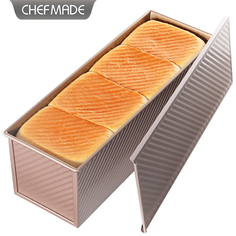 CHEFMADE กระทะอบขนมปังพูลแมน CM6010,อุปกรณ์ทำจากเหล็กคาร์บอนไม่ติดกระทะพร้อมฝาปิด1200ก.