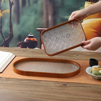 Ensemble de plateaux de rangement en bois multiformes à un niveau finition laquée design incrusté de verre pour les cérémonies de thé de cuisine
