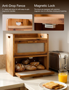 Boîte de rangement pour <span class=keywords><strong>pain</strong></span> en bois avec fenêtre transparente, idéale pour la cuisine et les coins de la maison - Offre spéciale - Product Image 2