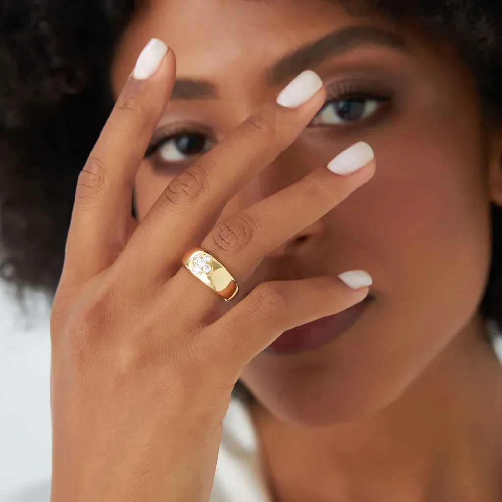 VLOVE pabrik perhiasan emas padat cincin berlian grosir 14k atau 18k cincin berlian semanggi