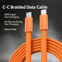 Cable plano trenzado USB-C a USB-C con carga rápida PD de 60W, cable tipo C de alta velocidad para teléfonos inteligentes Android