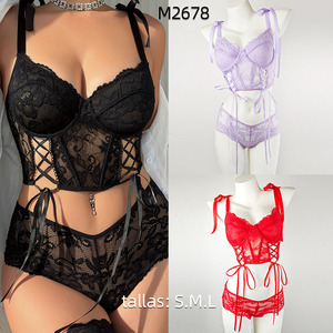 2 pezzi di biancheria intima romantica in pizzo per le donne XXL taglia reggiseno e mutandine regolabile all'ingrosso OEM direttamente dalla fabbrica - Product Image 2