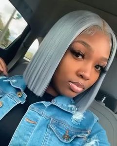 Pelucas con malla frontal de cabello humano virgen brasileño 13x4 encaje suizo <span class=keywords><strong>corto</strong></span> <span class=keywords><strong>gris</strong></span> Bob peluca recta sedosa extensión de cabello Frontal de longitud larga - Product Image 1