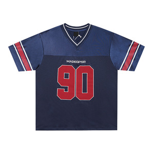 Maillot de rugby rétro à manches courtes en polyester rayé avec col en V, respirant et perforé, pour étudiants - Numéro 90 - Product Image 1