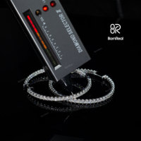 Pendientes de aro de tenis Moissanite Vvs grandes de oro de 18 quilates personalizados, pendientes de plata 925 con diamantes de corte brillante redondos helados, joyería fina