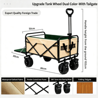 Chariot pliable, chariot utilitaire pliable avec quatre roues, poignée de traction, poches de rangement latérales pour le camping, le jardin et les activités de plein air