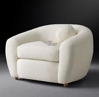Fauteuil rond moderne de luxe en laine crème ivoire, élégant, avec accoudoirs, en tissu bouclé, pour salon
