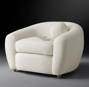 Fauteuil rond moderne de <span class=keywords><strong>luxe</strong></span> en laine crème ivoire, élégant, avec accoudoirs, en tissu bouclé, pour salon - Product Image 2