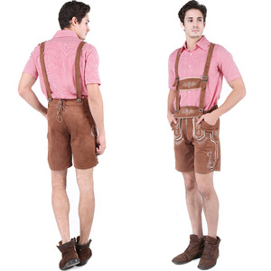 Men's Oktoberfest Costume Red Plaid Shirt With Brown <b>Suspender</b> Shorts Stage Performance Wear Adult Size 6650 - Product Image 1