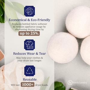 Réduit les plis des vêtements et économise le temps de séchage Boules de séchage de la laine adoucissantes naturelles réutilisables - Product Image 2
