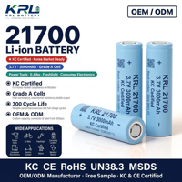 KRL KC Bersertifikat 3.7V 21700 Papan Perlindungan BMS Konektor Sel Solid State untuk Peralatan Listrik 500 Siklus -20C +60C LiCoO2 3000mAh