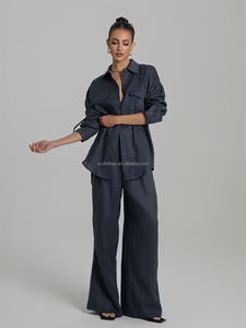 Ensemble en Lin Haut de Gamme pour <span class=keywords><strong>Femme</strong></span>, Décontracté et Polyvalent, Chemise et <span class=keywords><strong>Short</strong></span> en Laine Solide, Protection Solaire, Idéal Printemps/Été - Product Image 4