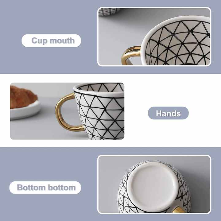 Ceramic Coffee Mugs with Golden Handle Nordic Style Porcelain Coffee ...