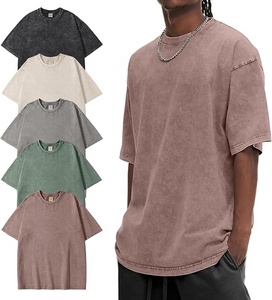 Camiseta de algodón lavado oversize para hombre, manga corta, cuello redondo, color liso, estilo casual, tejido de punto, antiencogimiento - Product Image 1