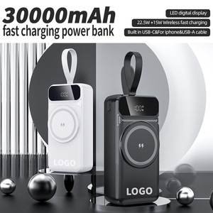 PD22.5W Fast <b>Charging</b> 30000mah Power Bank Built in 3 <b>Cable</b> Digital Display With Lanyard Wireless 15W Charge Powerbank - Product Image 2