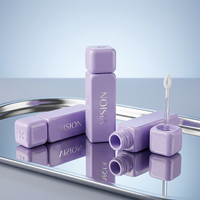 Tube d'emballage de brillant à lèvres transparent, vide, violet, à paroi épaisse, avec logo personnalisé, rose, à embout applicateur plat et carré, pour gloss.