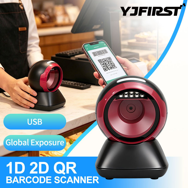 High Speed 360 Degree Auto Sense Scanning Barcode Reader USB 2D CMOS Qr Code Desktop Barcode Scanner for Supermarket