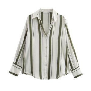 Camicia Elegante a Righe per Donna, Design alla Moda, Top da Ufficio, Texture Satinata, Maniche Lunghe Drappeggiate, Blusa Femminile 3908 - Product Image 6