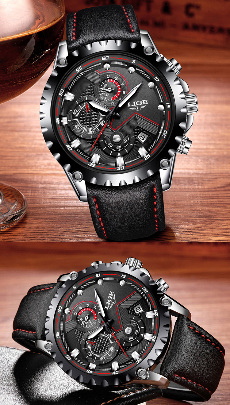 LIGE Fashion Mens Watches Top Brand Luxury Waterproof Military Chronograph Sport Quartz Wrist Watch Men Clock Male Reloj Hombre