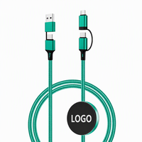 Nouveau câble de charge multi-prises tressé 4 en 1, 60W USB Type C, charge rapide, LED lumineuse, logo personnalisé, cadeau promotionnel d'entreprise