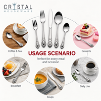 Ensemble de couverts en acier inoxydable CYRSTAL pour cuisine et salle à manger, couteau, fourchette, cuillère, style royal vintage argenté, pour la maison et les mariages