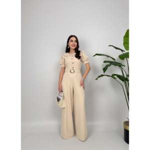 3034 Mono Retro de Cintura Alta con Botones para Mujer, Manga Corta, Uso Diario, Amarillo - Product Image 5