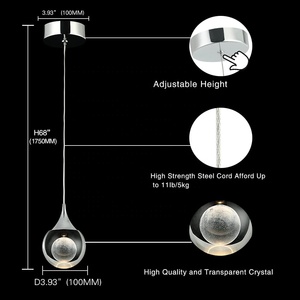 Crystal Globe Ball <strong>Hanging</strong> <strong>Light</strong> Dining Living Room Modern Chrome LED Crystal Pendant <strong>Light</strong> - Product Image 2