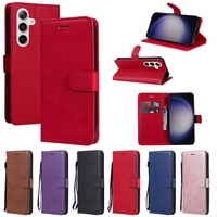 Étui portefeuille rétro uni en cuir pour Samsung Galaxy S24 Plus S22 Ultra A13 M52 A53 5G A03 A14 4G A33 A73 A23 A03 Core Flip Cover