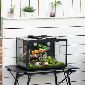 PawHut <b>Terrarium</b> for <b>Tortoises</b> and Reptiles with Thermometer 18-34?, 60x40x40.5 cm, Black - Product Image 2