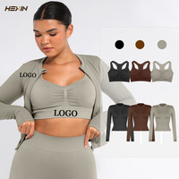 Haute qualité 2 pièces soutien-gorge de sport haut à glissière minceur à manches longues manteau solide tricoté sans couture Yoga ensemble femmes Fitness vêtements de sport