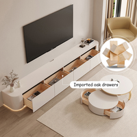 Meuble TV et Table Basse en Bois Massif de Luxe au Design Européen Moderne 2026 avec Éclairage LED
