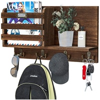 Mail Sorter Organizer ไม้ Key,Rustic Wall Mail ผู้ถือหมวดหมู่กรอบและ4 Key Hook Rack สำหรับ Entryroom