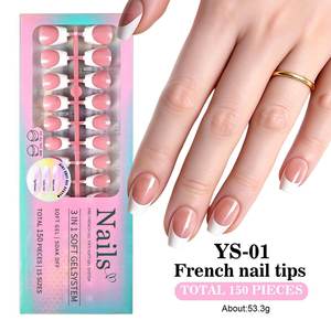 150 <span class=keywords><strong>Uñas</strong></span> Postizas Acrílicas Ovaladas en Forma <span class=keywords><strong>de</strong></span> Almendra, Estilo Francés, <span class=keywords><strong>Uñas</strong></span> Postizas Cuadradas Medianas <span class=keywords><strong>de</strong></span> Cobertura Completa - Product Image 6