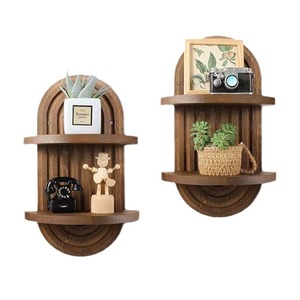Wooden <b>Wall</b> <b>Mounted</b> <b>Shelf</b> Arched Bohemian Style 2 Tier Display Rack For Bedroom Living Room Storage - Product Image 5