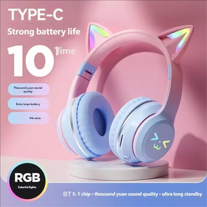 <span class=keywords><strong>Casque</strong></span> sans fil BT618 tendance, couvrant tout l'oreille, avec basses améliorées, <span class=keywords><strong>casque</strong></span> de jeu à oreilles de chat pour <span class=keywords><strong>PC</strong></span> et jeux mobiles - Product Image 2